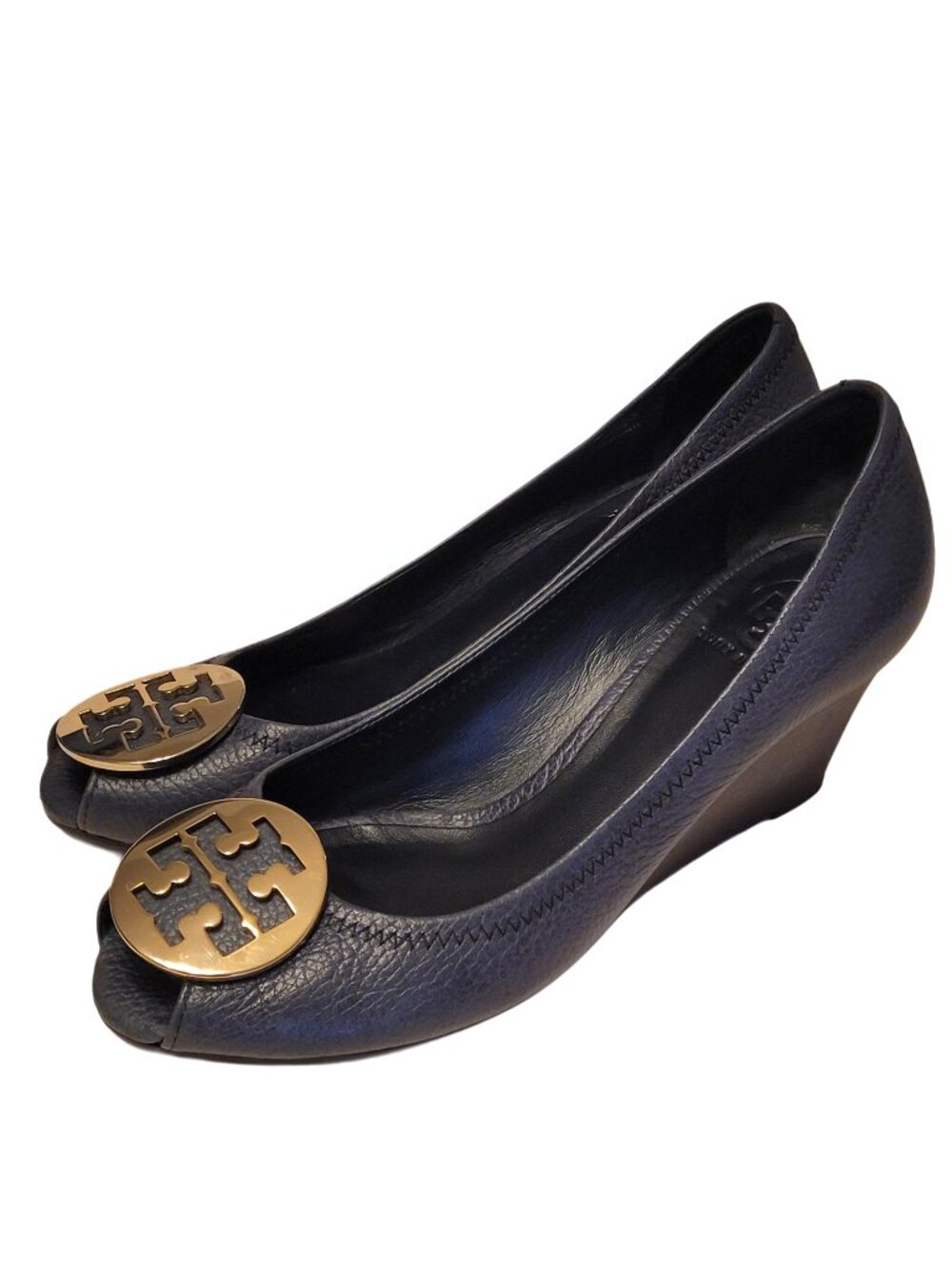 Tory Burch Sally 2 Peep Toe Pebbled Leather Wedge
